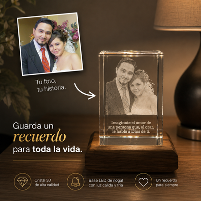 Fotografía original convertida en cubo de cristal 3D Clásico con grabado láser: guarda un recuerdo para toda la vida
